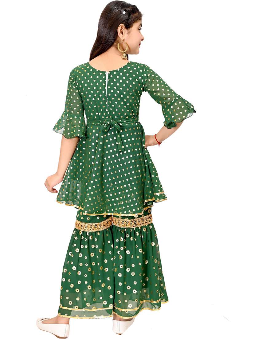 green printed detailed kurta & sharara set - 20970087 -  Standard Image - 1