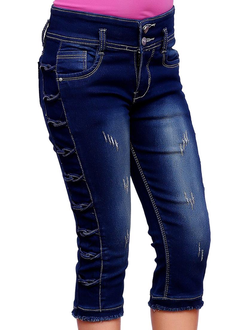 navy blue self design detailed denim three fourth - 20970330 - Standard Image - 1