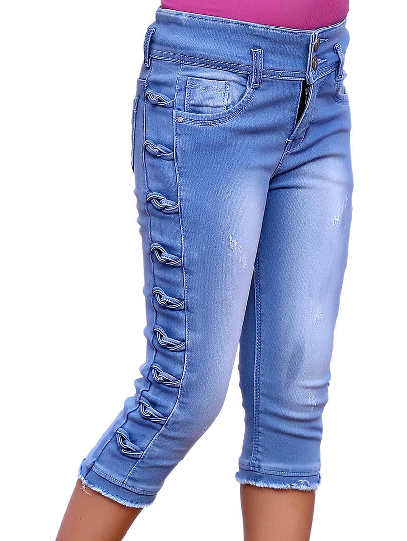 light blue self design detailed denim three fourth - 20970331 - Standard Image - 1