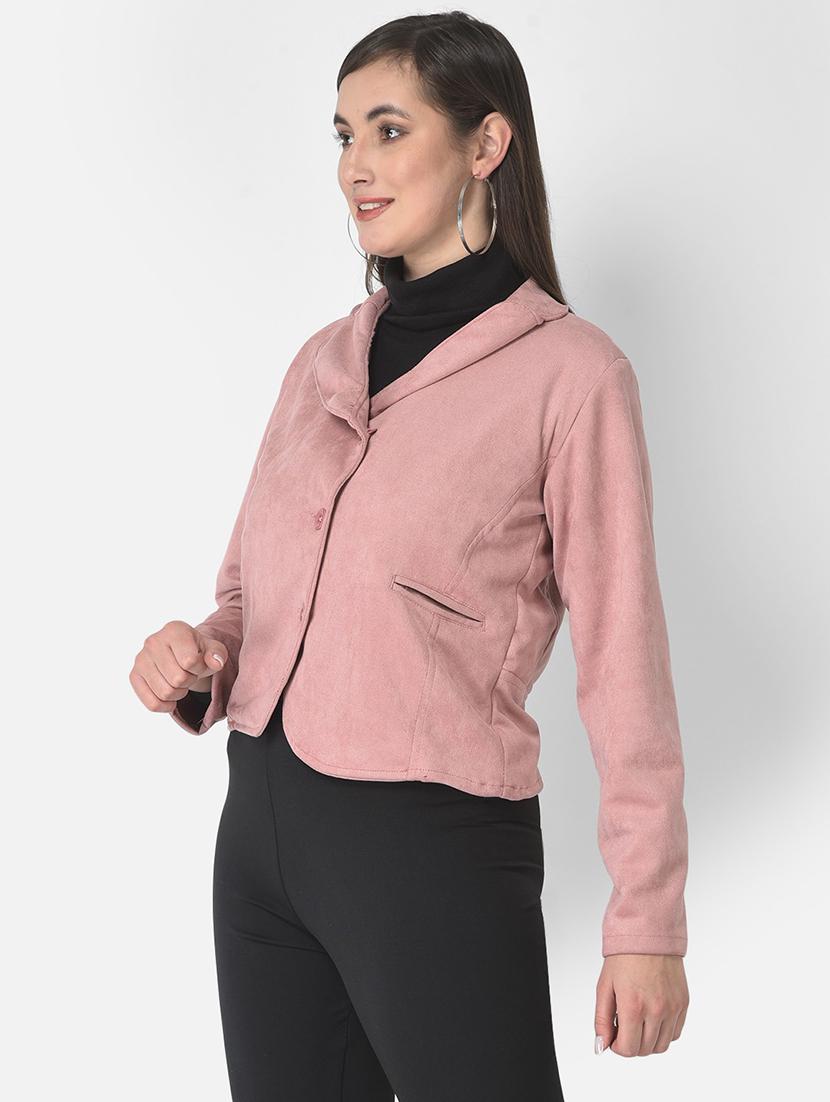 solid pink fleece casual coat - 20970358 - Standard Image - 1