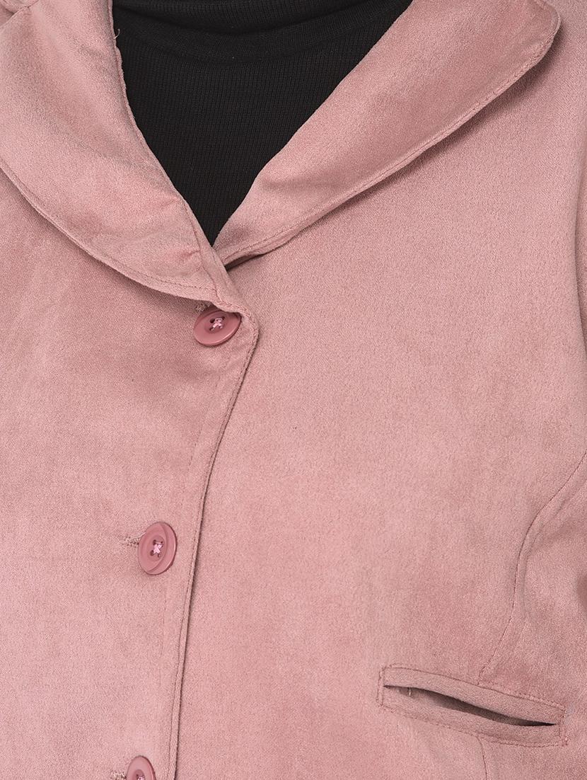 solid pink fleece casual coat - 20970358 - Standard Image - 4