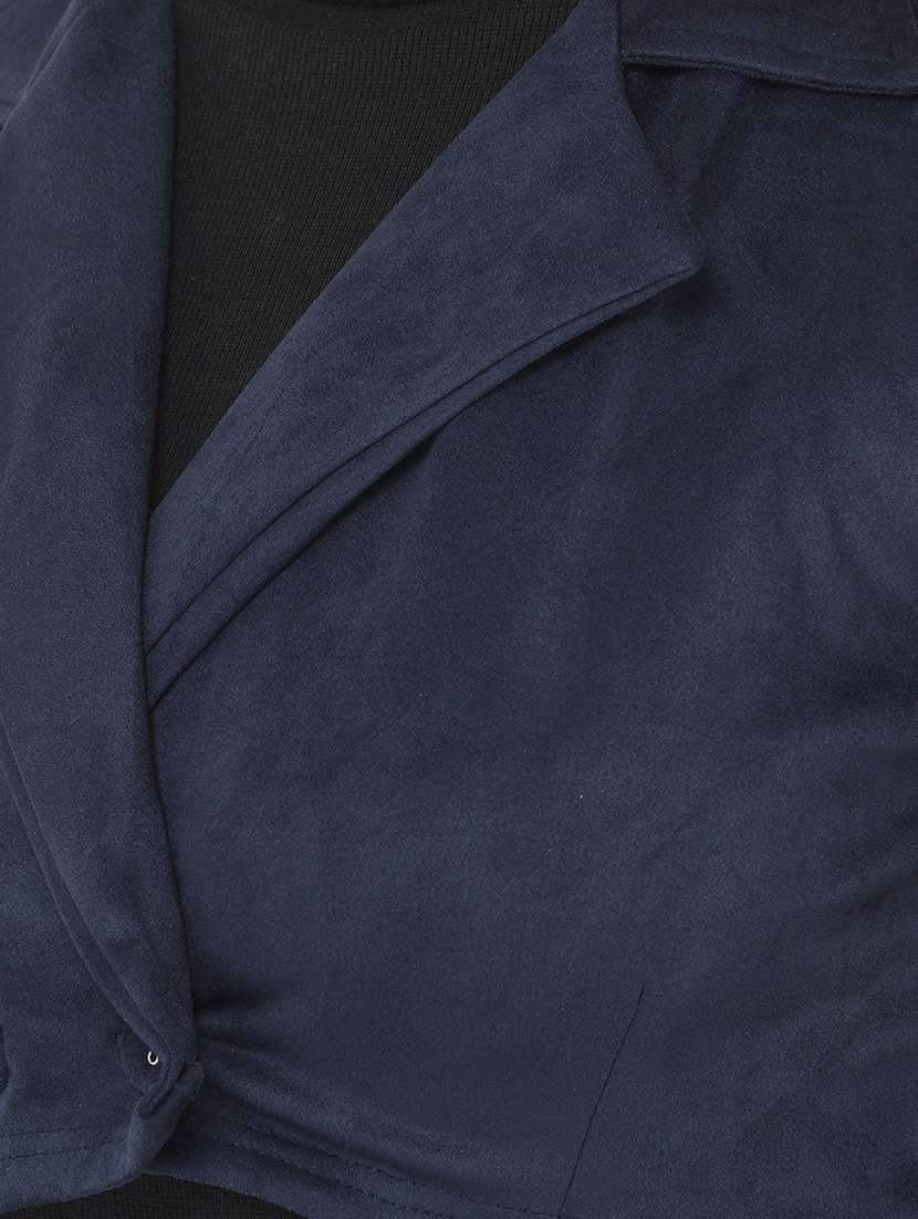 solid navy blue velvet crop jacket - 20970362 -  Standard Image - 4