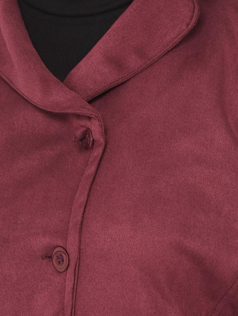 solid maroon fleece casual coat - 20970363 - Standard Image - 4