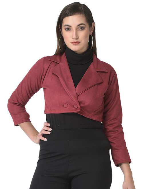 solid maroon velvet crop jacket - 20970365 -  Standard Image - 0