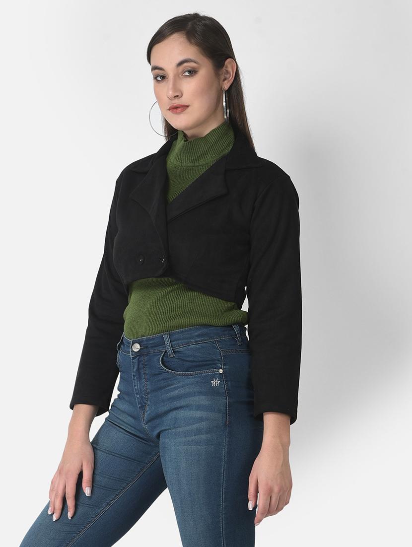 solid black velvet crop jacket - 20970368 -  Standard Image - 1