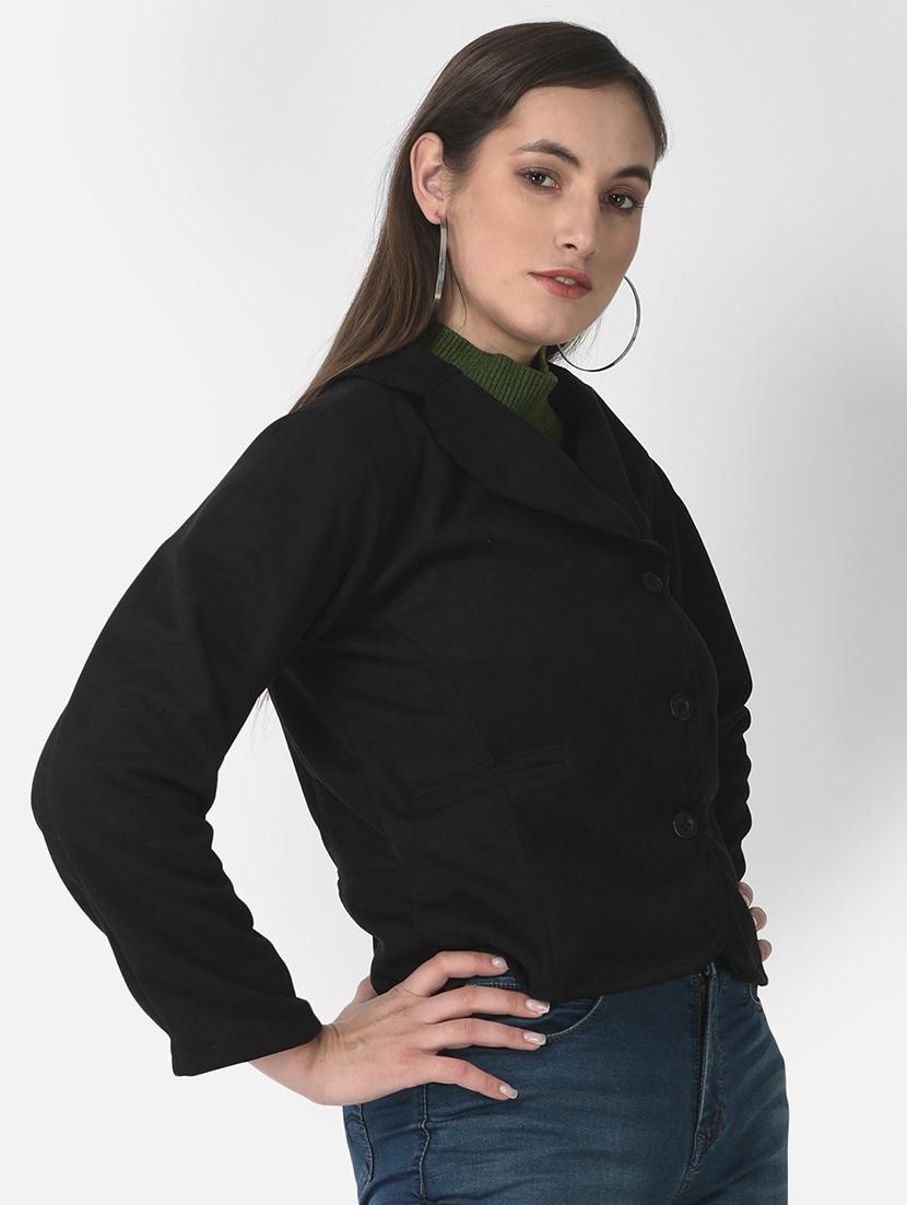 solid black fleece casual coat - 20970369 - Standard Image - 1