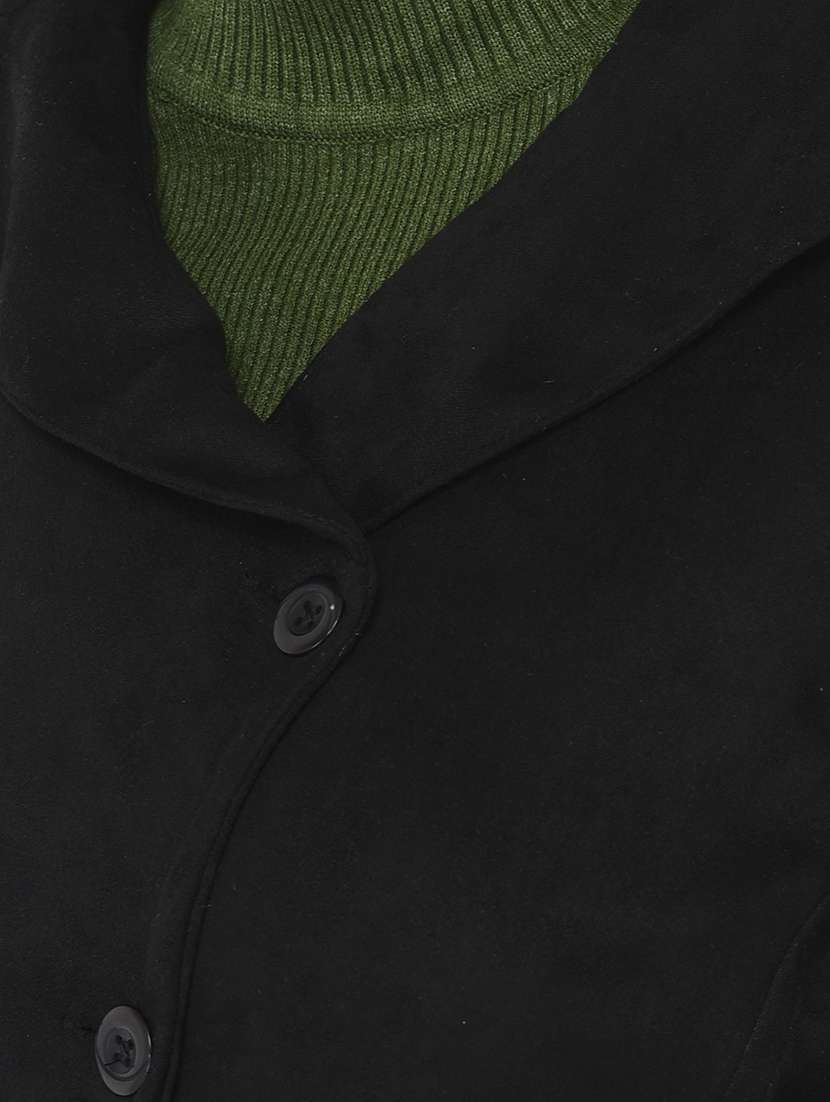 solid black fleece casual coat - 20970369 - Standard Image - 4