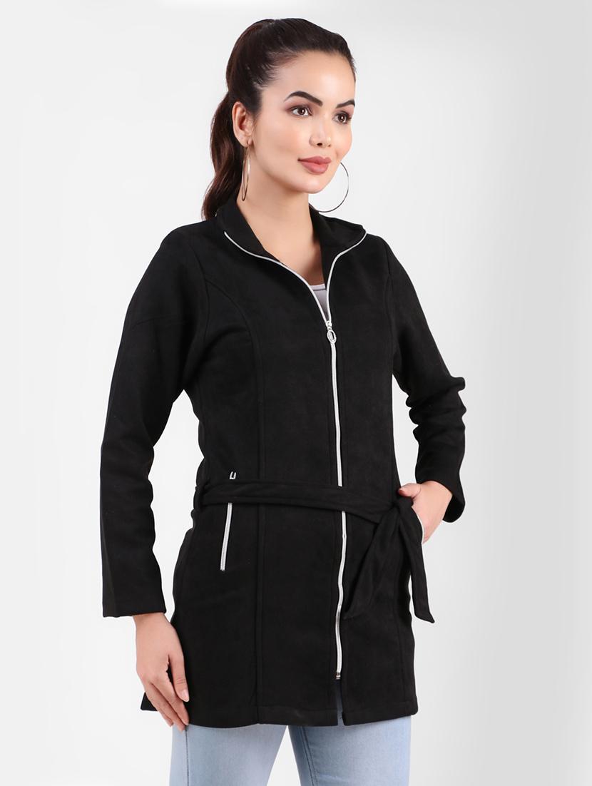 solid black fleece casual jacket - 20970371 - Standard Image - 1