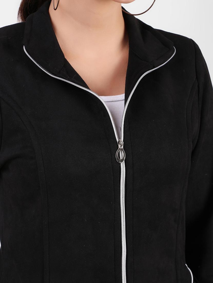 solid black fleece casual jacket - 20970371 - Standard Image - 4