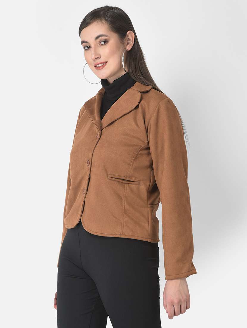 solid brown fleece casual coat - 20970375 - Standard Image - 1