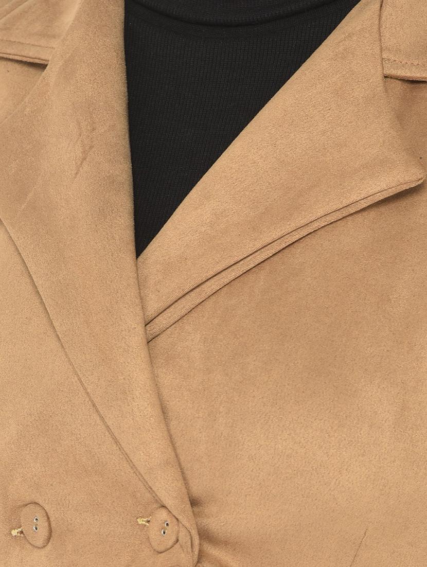 solid brown velvet crop jacket - 20970376 - Standard Image - 4