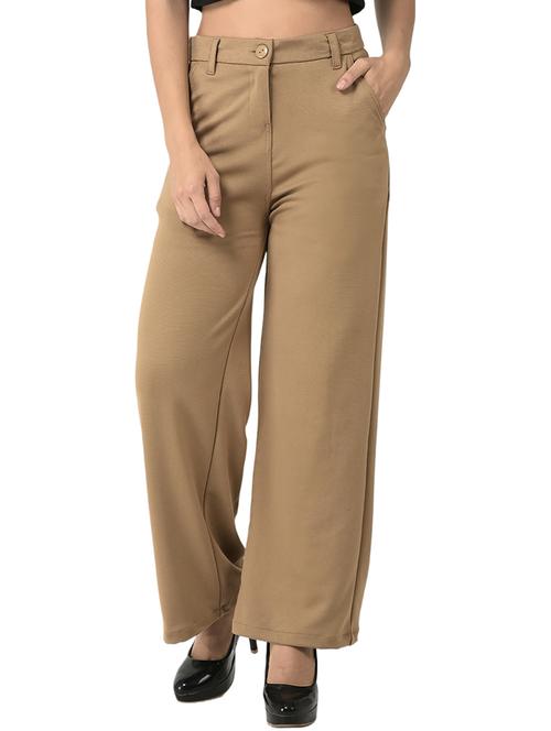 solid brown flat front casual trouser - 20970426 -  Standard Image - 0