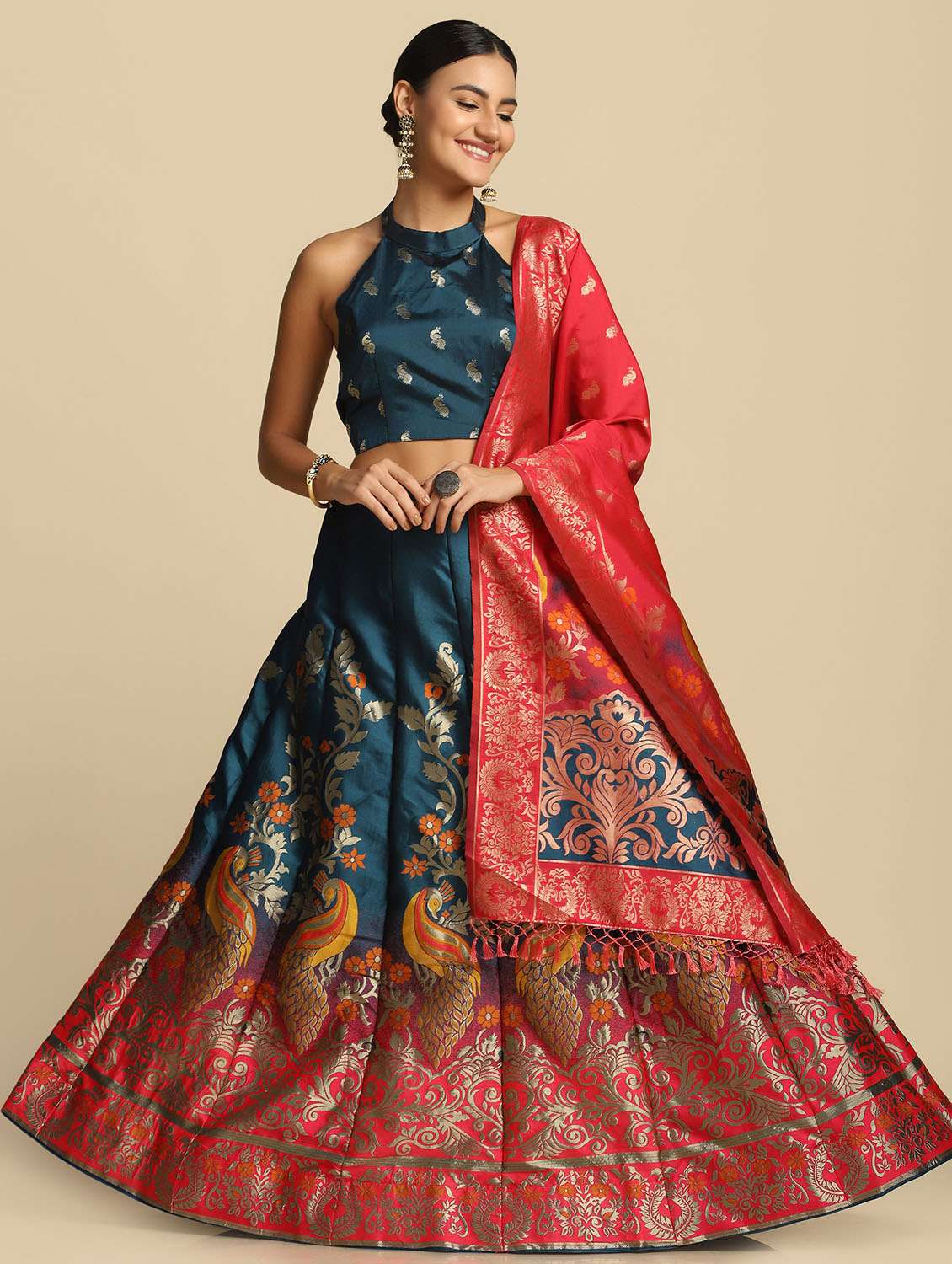 women flared semi-stitched lehnga