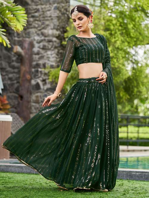 women flared semi-stitched lehnga