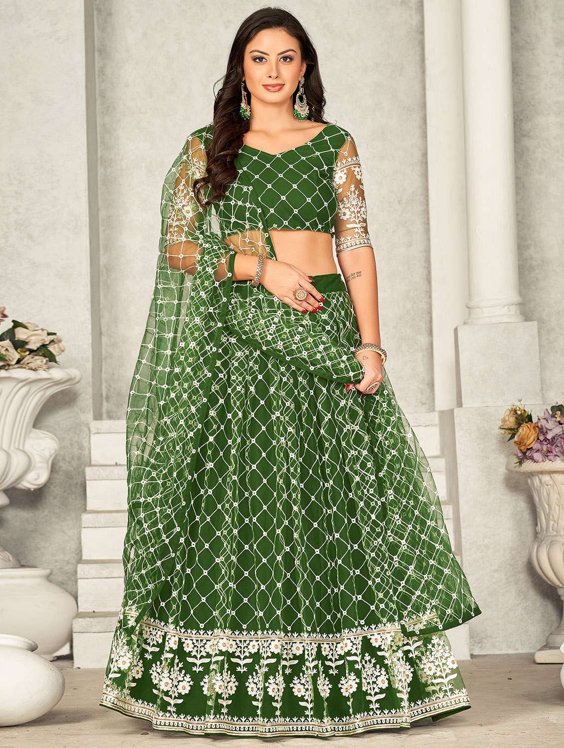 women flared semi-stitched lehnga