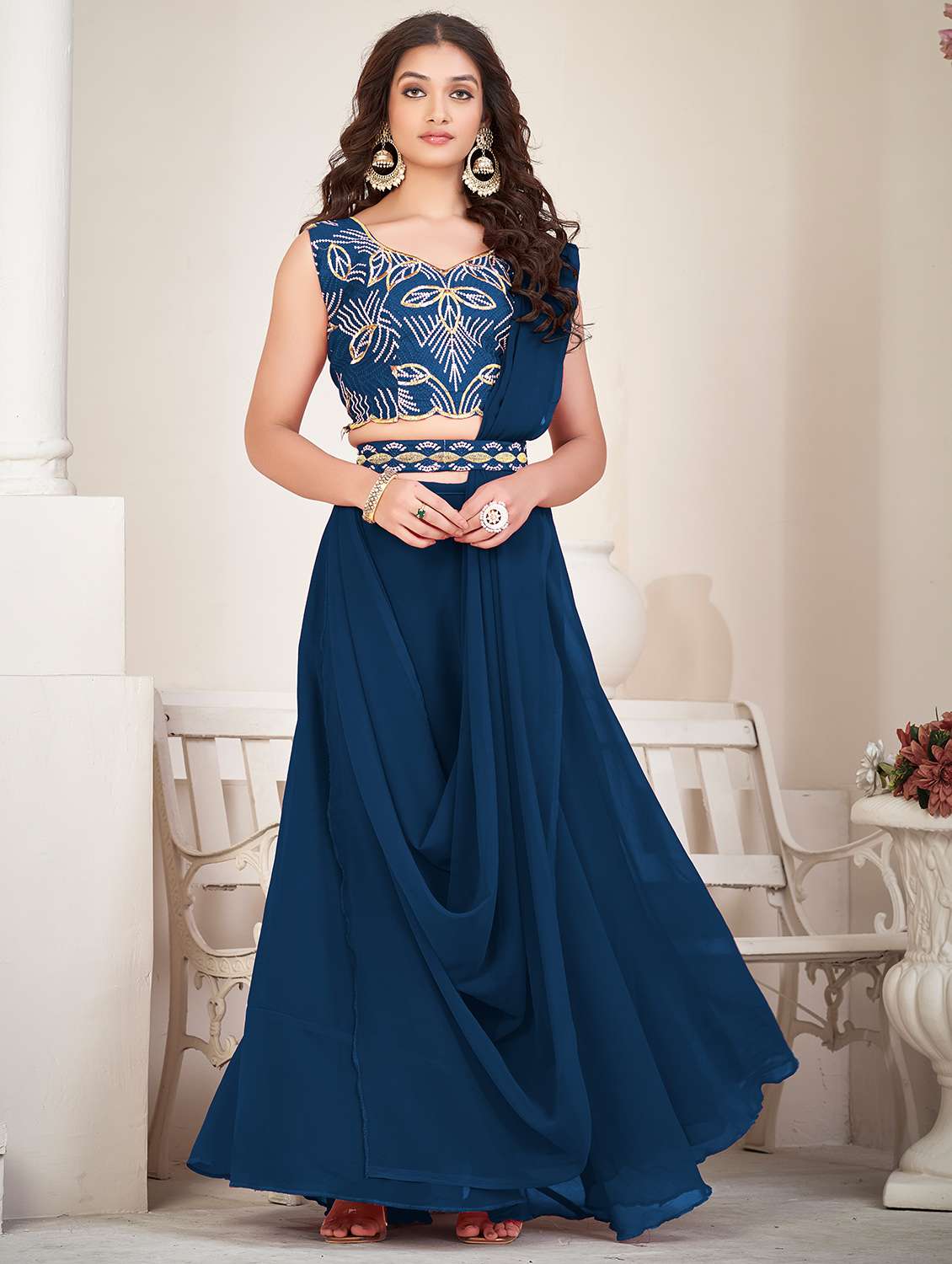 women flared semi stitched lehenga 