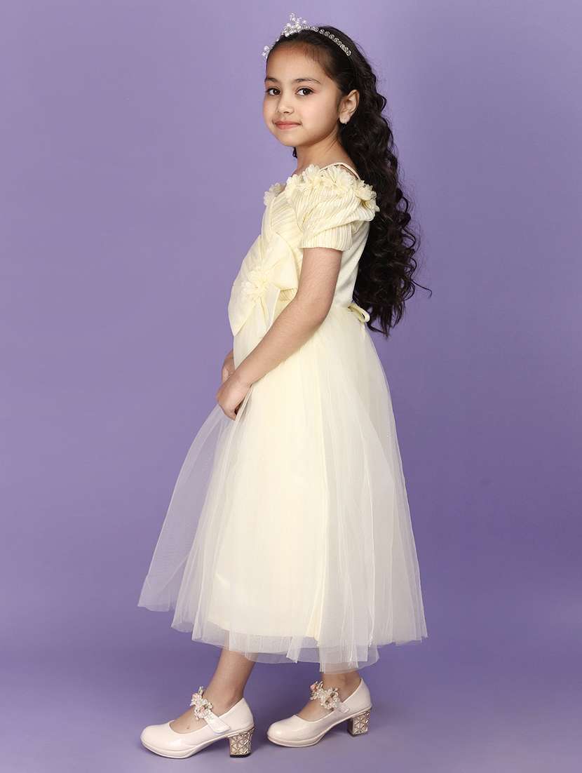 girls solid yellow detailed frock - 20970567 -  Standard Image - 1