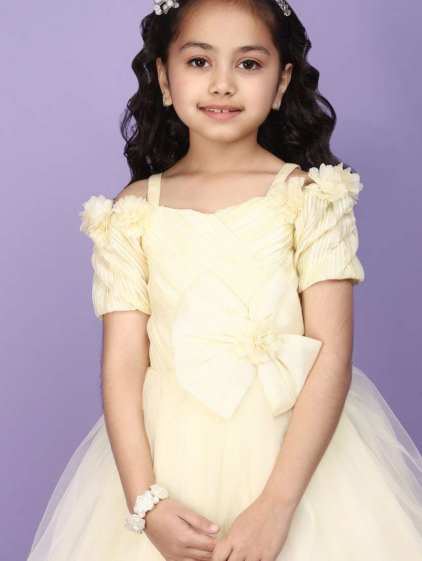 girls solid yellow detailed frock - 20970567 -  Standard Image - 4