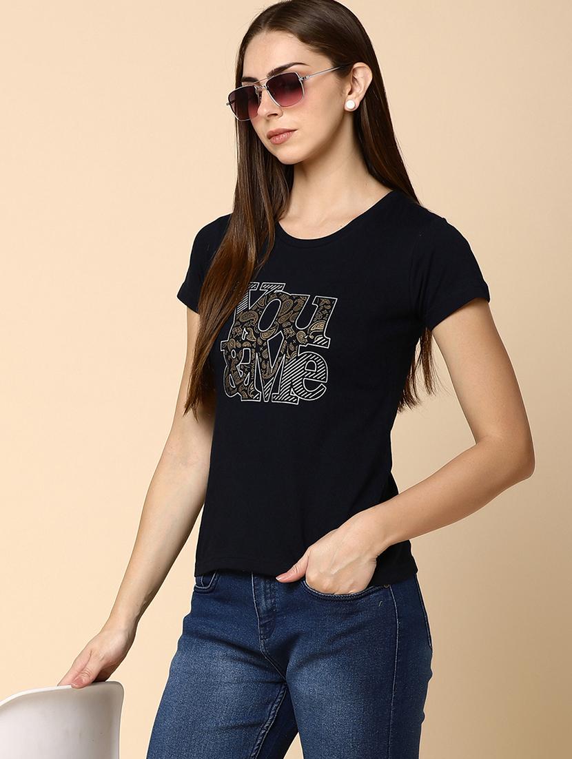 navy blue front print detailed regular t-shirt - 20970713 -  Standard Image - 1