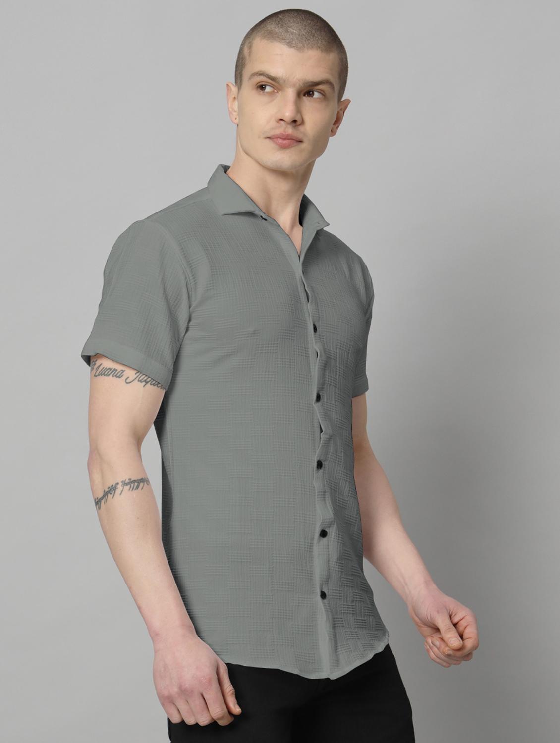 grey solid casual shirt - 20970777 -  Standard Image - 1