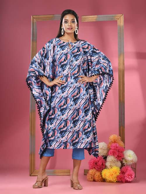 women printed tie-up neck kaftan set - 20970836 - Standard Image - 0
