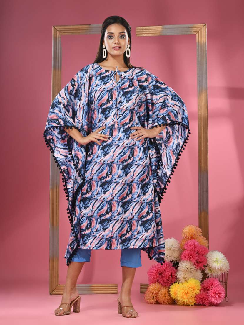 women printed tie-up neck kaftan set - 20970836 - Zoom Image - 0