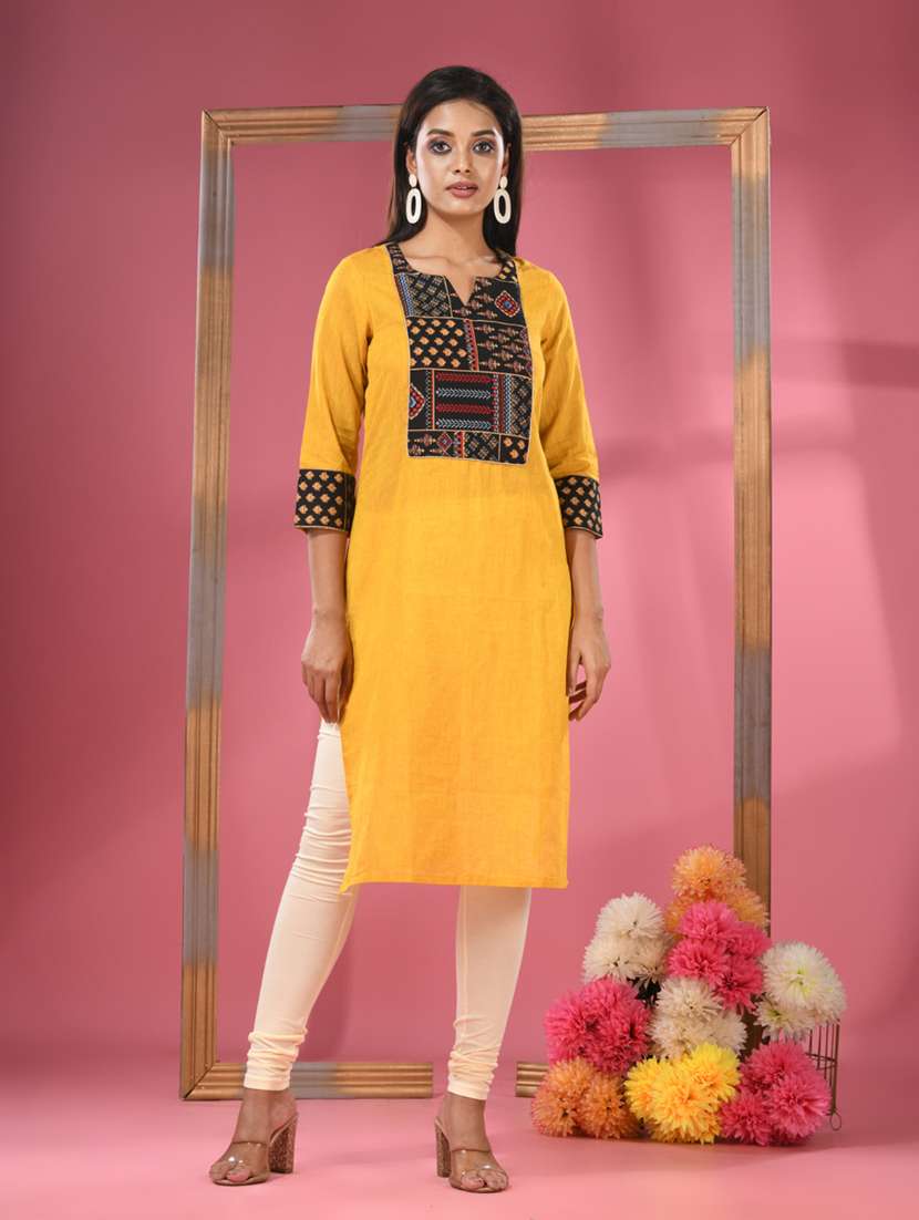 women three quarter sleeve straight kurta