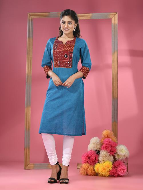 women three quarter sleeve straight kurta - 20970853 - Standard Image - 0