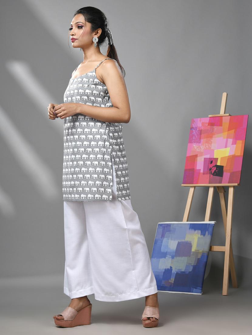 women grey printed kurta palazzo set - 20970888 - Standard Image - 1