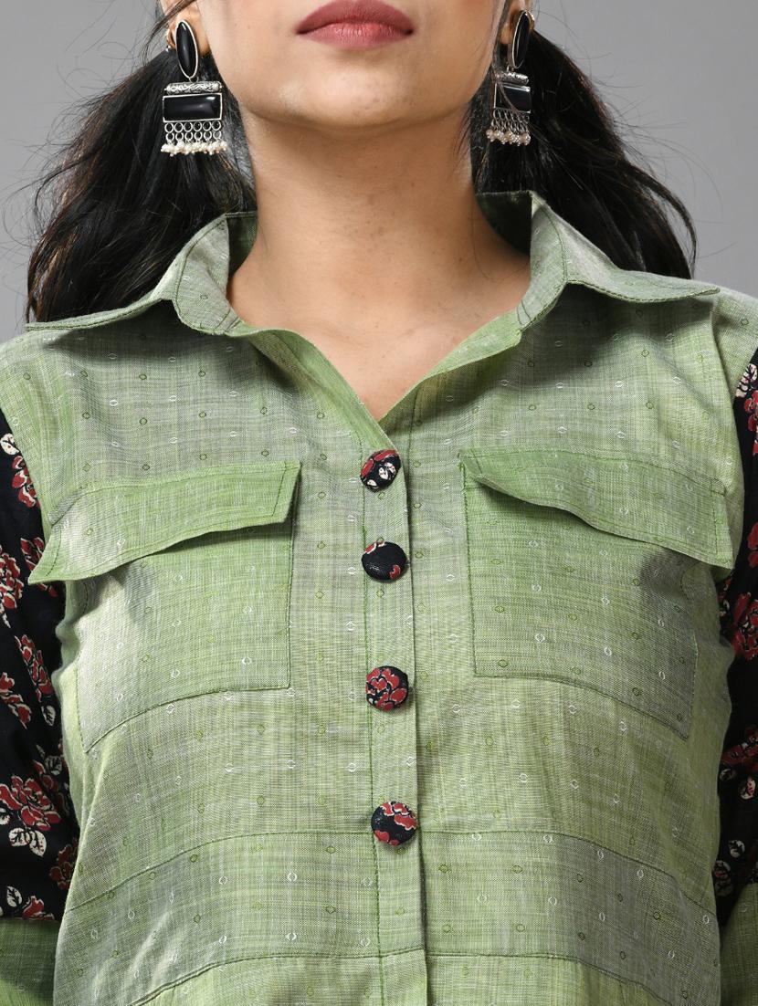 women green shirt collar solids a-line dress - 20970908 - Standard Image - 4