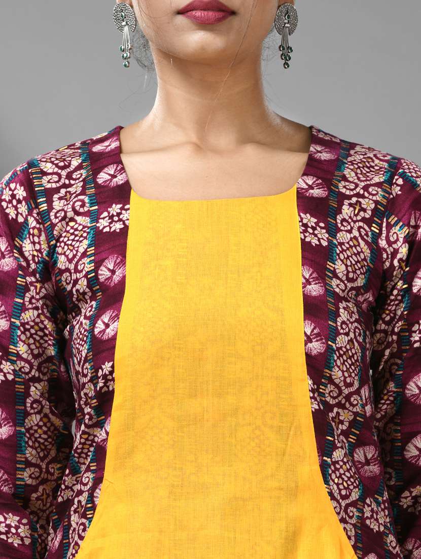 yellow solids fit & flared dress with shrug - 20970909 - Standard Image - 4
