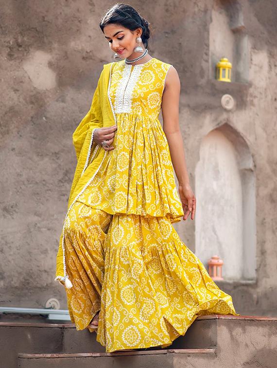 yellow kurta sharara set with dupatta - 20971313 - Standard Image - 1