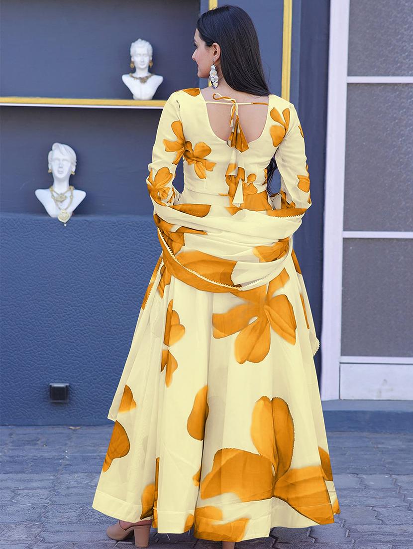 women round neck floral printed a-line gown - 20971365 - Standard Image - 1