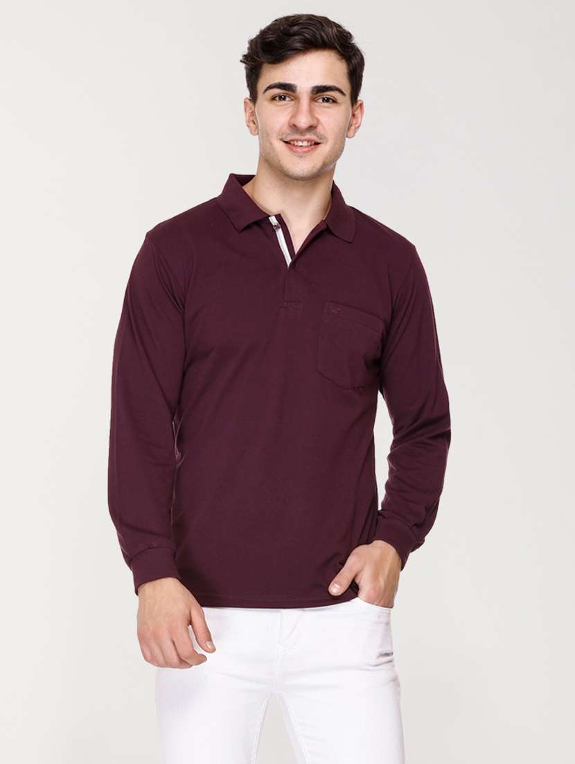 men solid long sleeve regular fit polo t-shirt