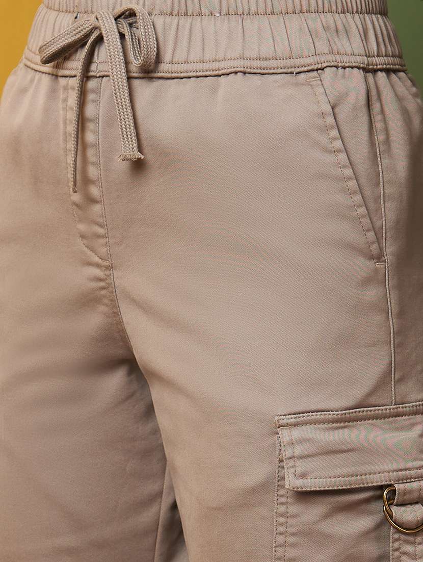 globus women mouse mid-rise elasticated drawstring waist straight fit cargo trousers - 20971610 -  Standard Image - 4