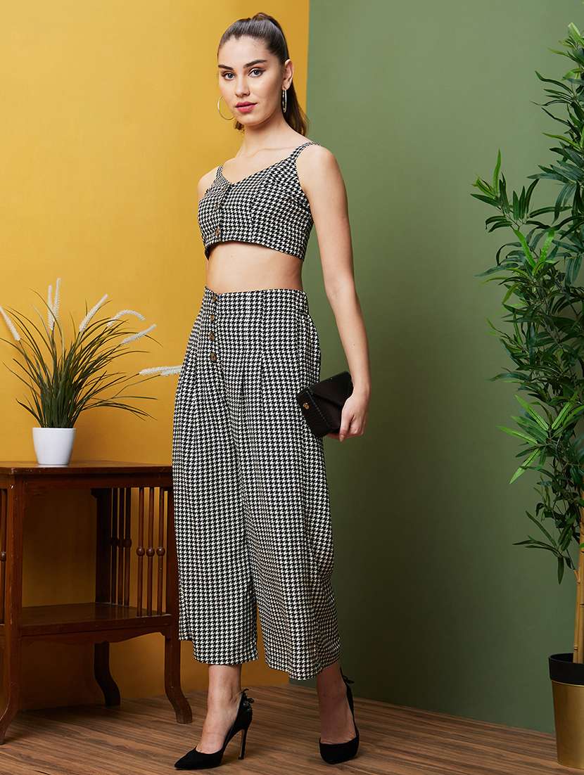 black printed detailed top & culottes coord set