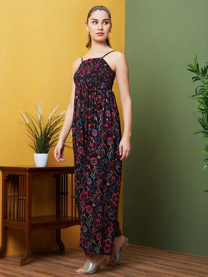 globus women purple round neck with v cut & kimono sleeves waist tie-up longline jumpsuit - 20971619 -  Standard Image - 1