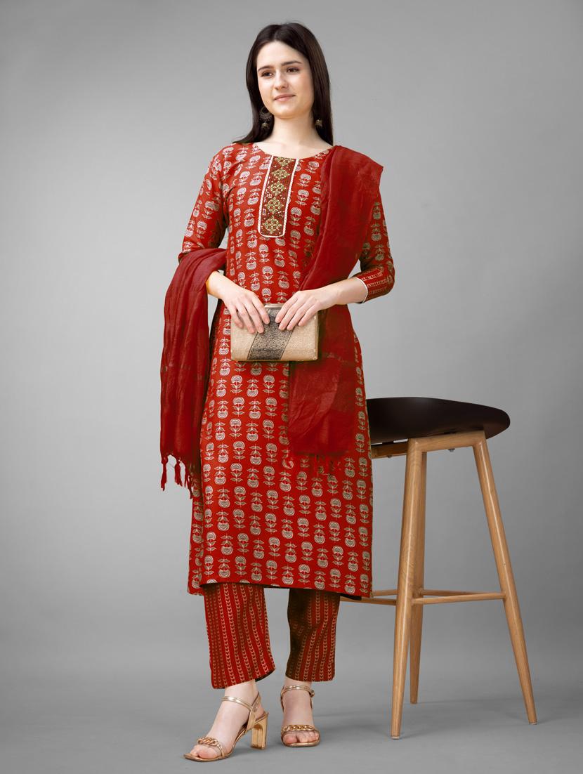 women three quarter sleeve kurta pant set - 20971627 - Standard Image - 1