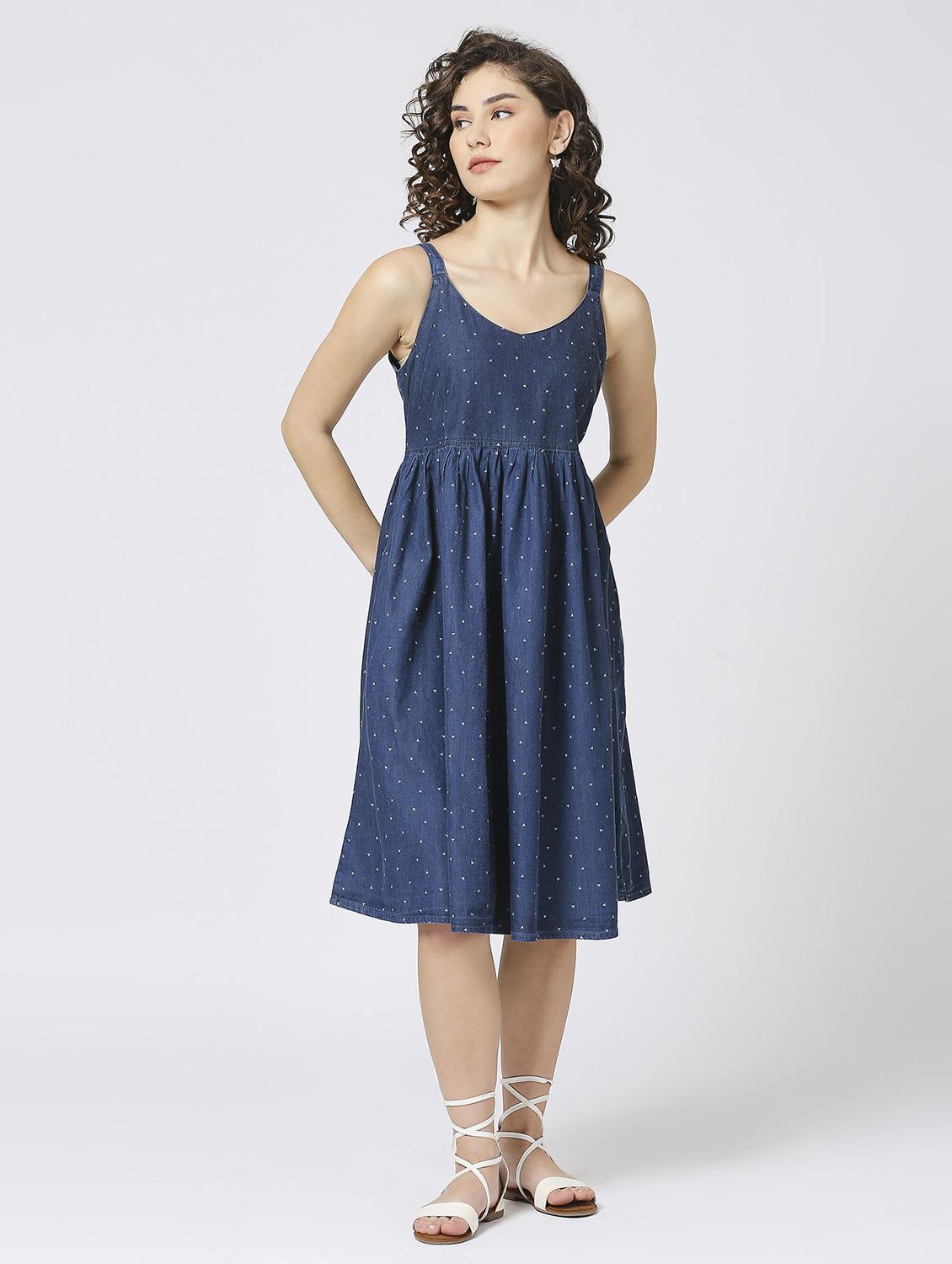 blue printed detailed denim dress - 20971810 - Standard Image - 1
