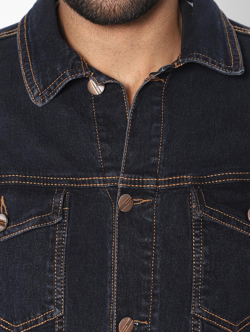 men solid denim casual jacket - 20971863 - Standard Image - 4