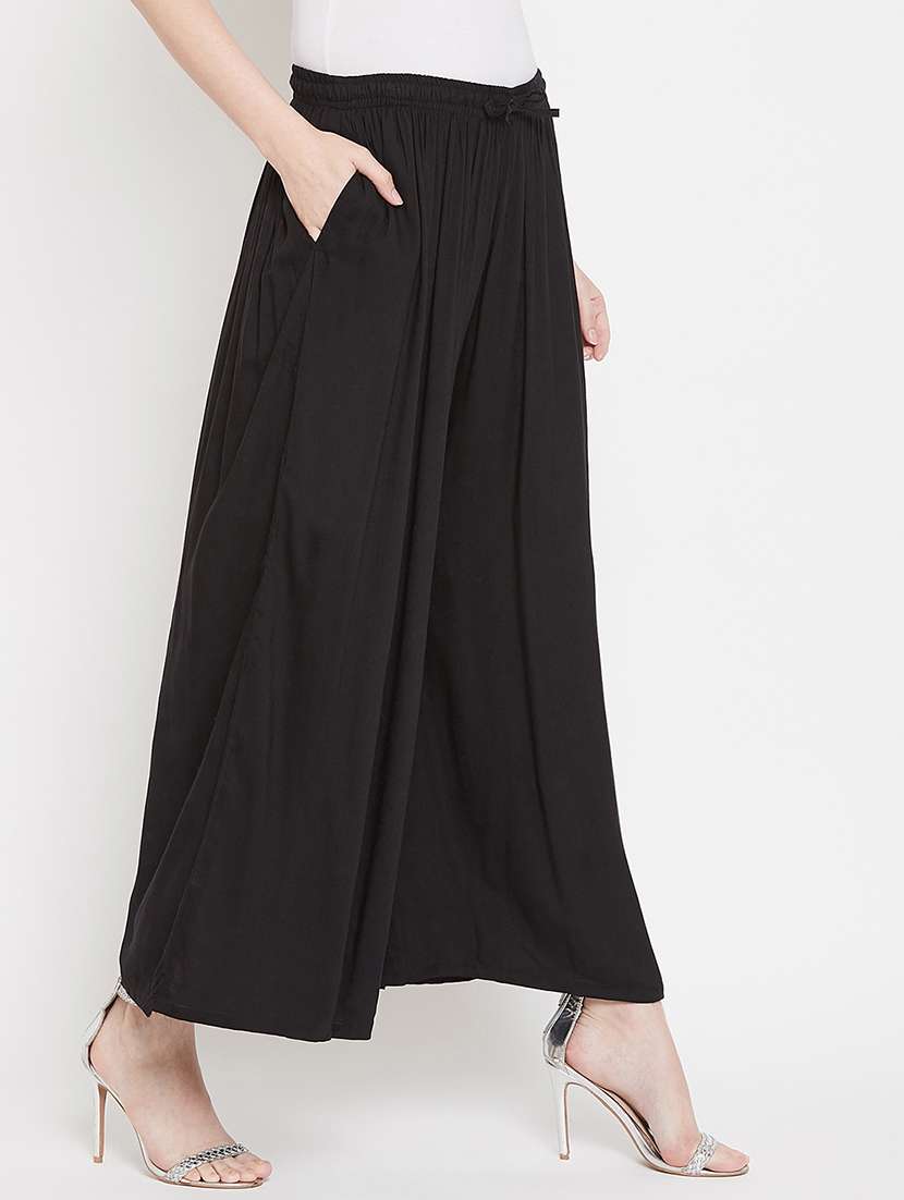 solid black detailed flared palazzo - 20972059 -  Standard Image - 1