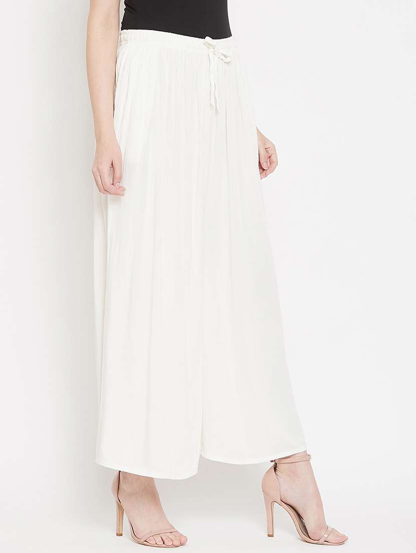 solid white detailed flared palazzo - 20972060 -  Standard Image - 1