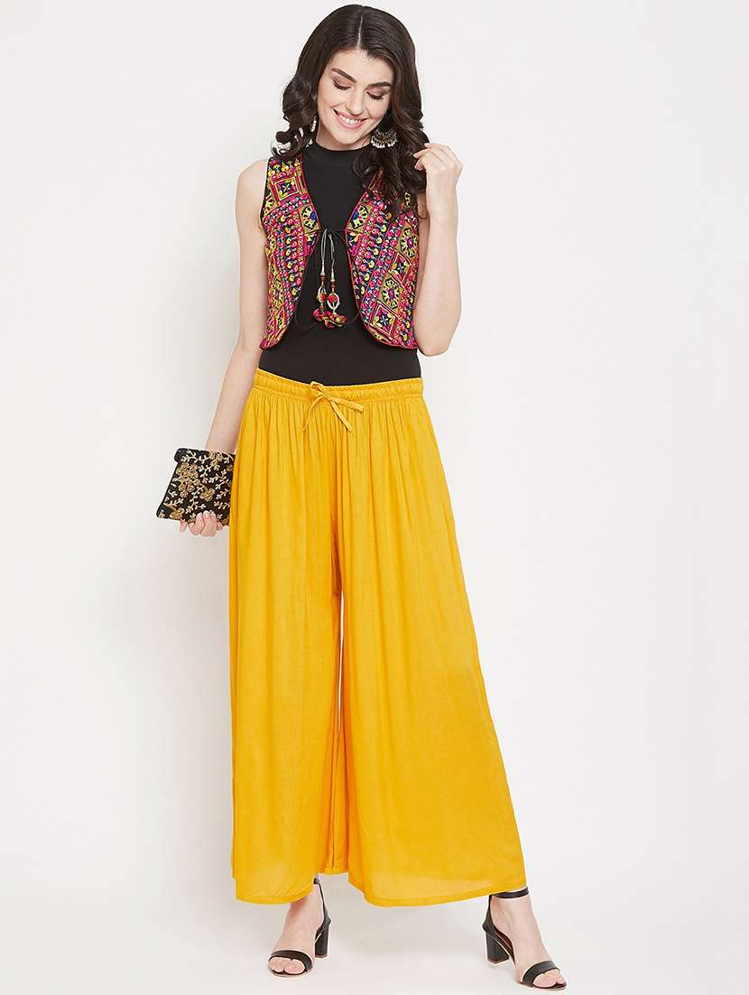 women full length solid flared palazzo - 20972065 -  Standard Image - 4