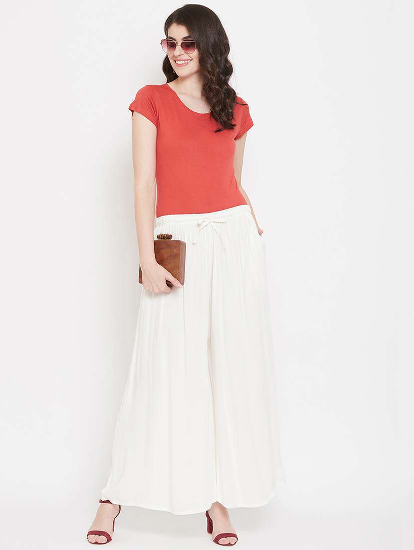 women full length solid flared palazzo - 20972067 -  Standard Image - 4