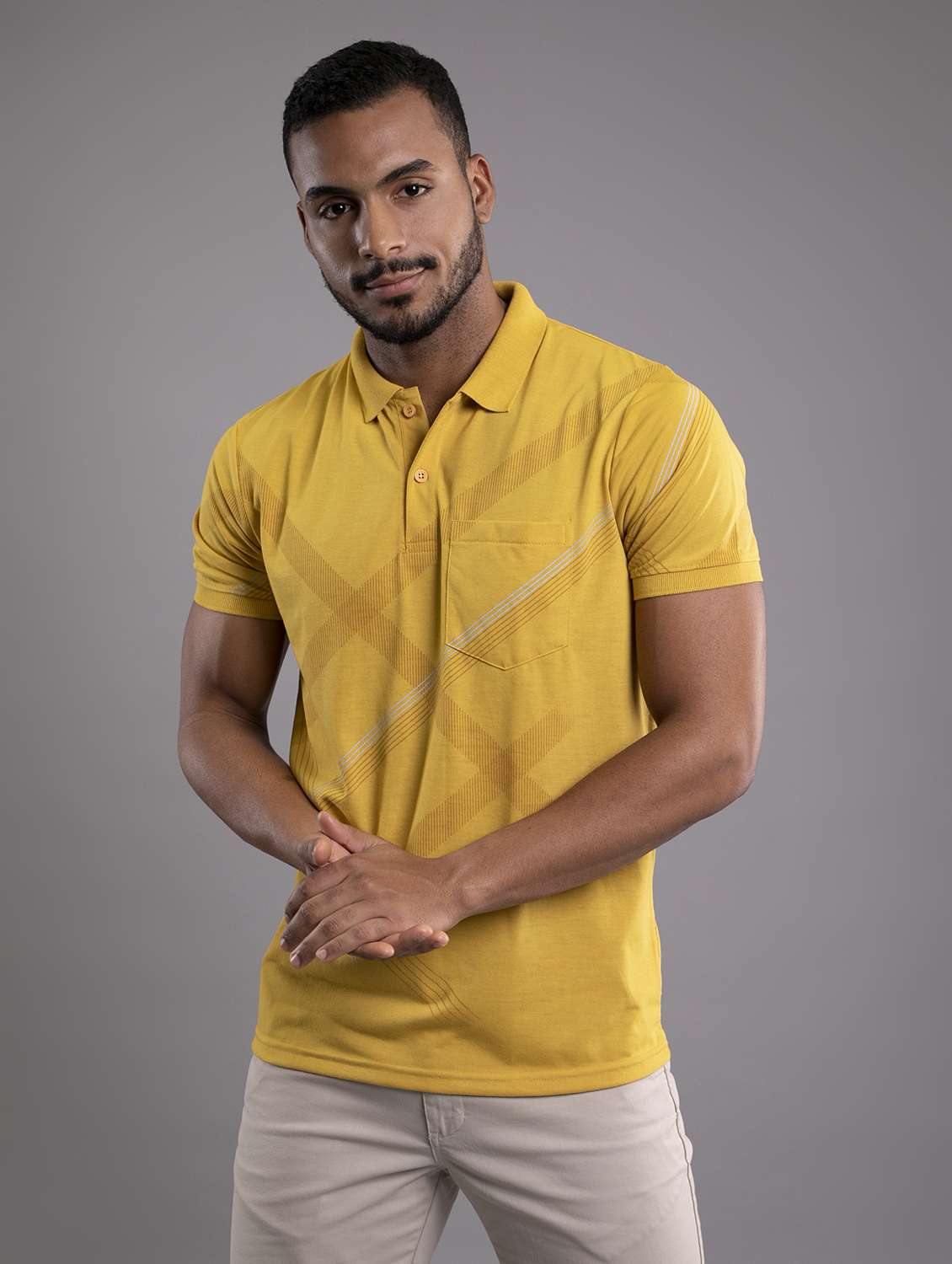 men yellow regular fit printed polo t-shirt