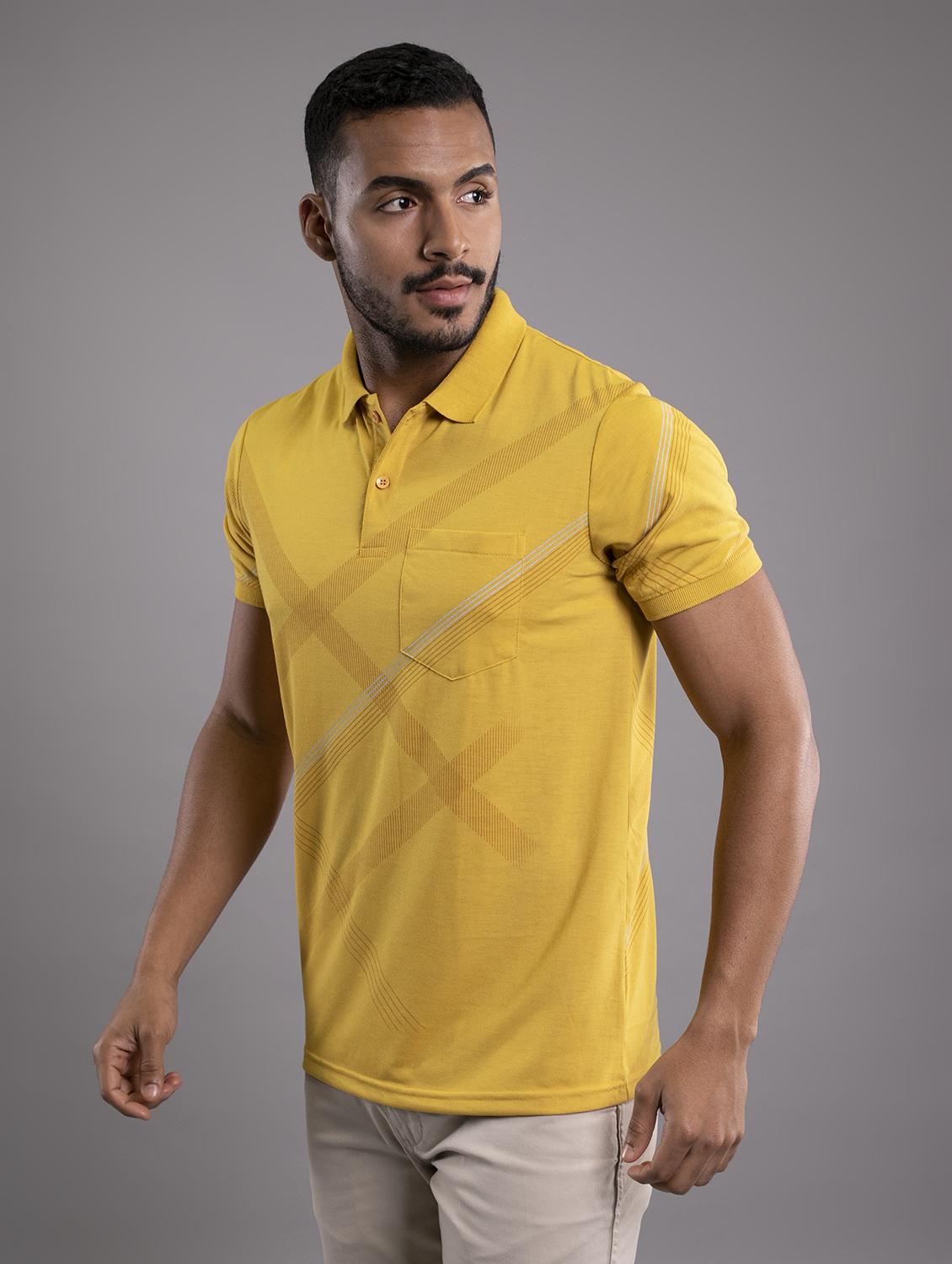 men yellow regular fit printed polo t-shirt - 20972089 - Standard Image - 1