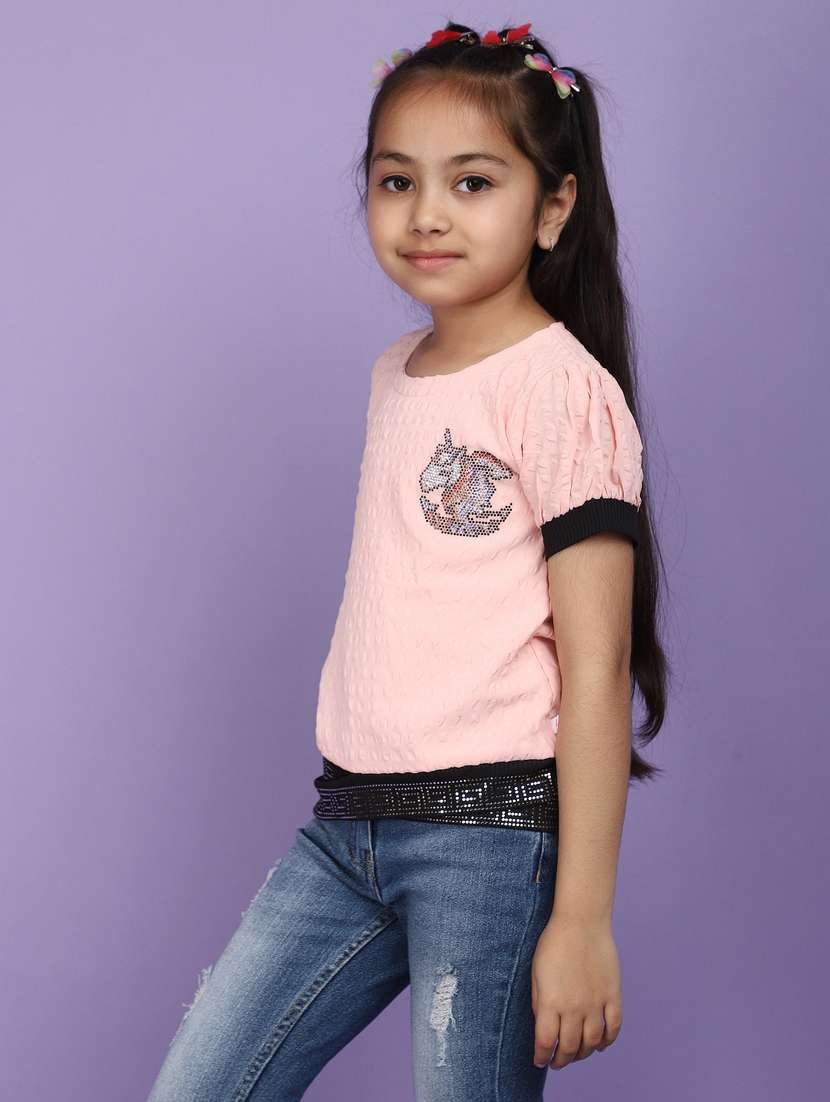 girls round neck solid top - 20972362 -  Standard Image - 1