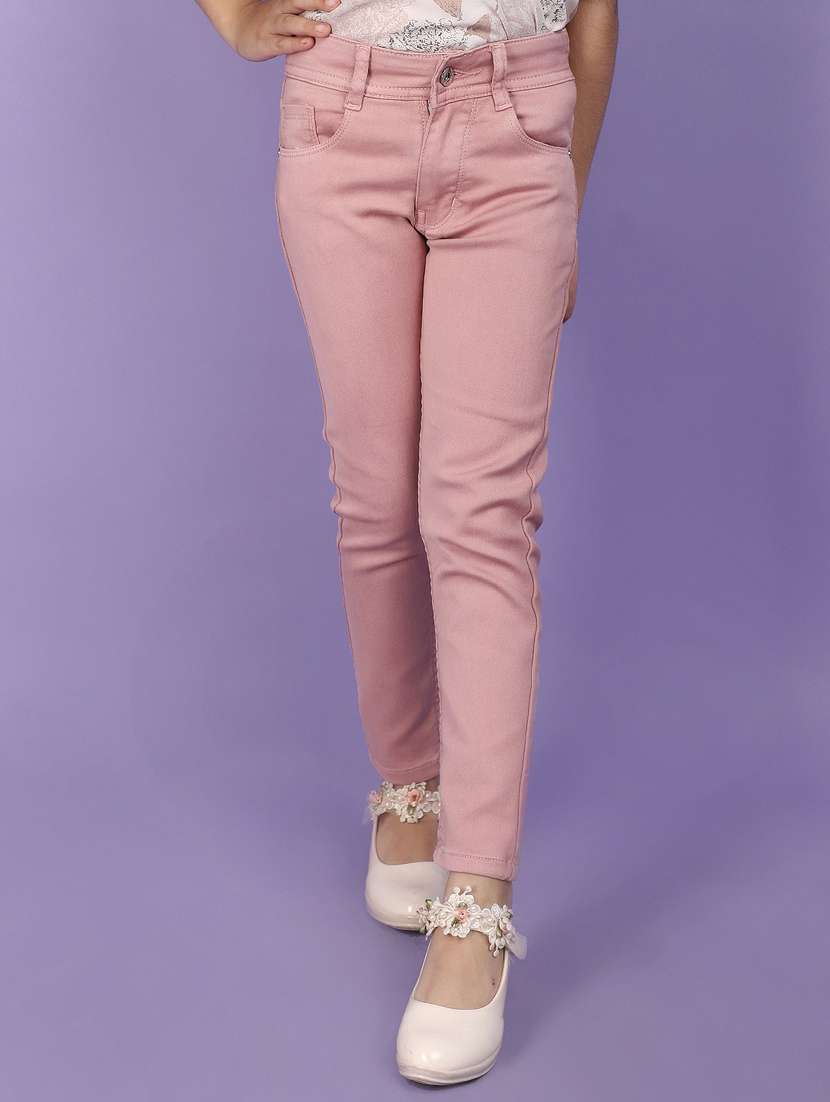 kids solid pink slim fit jeans