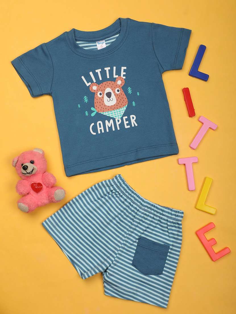 boys round neck printed shorts set