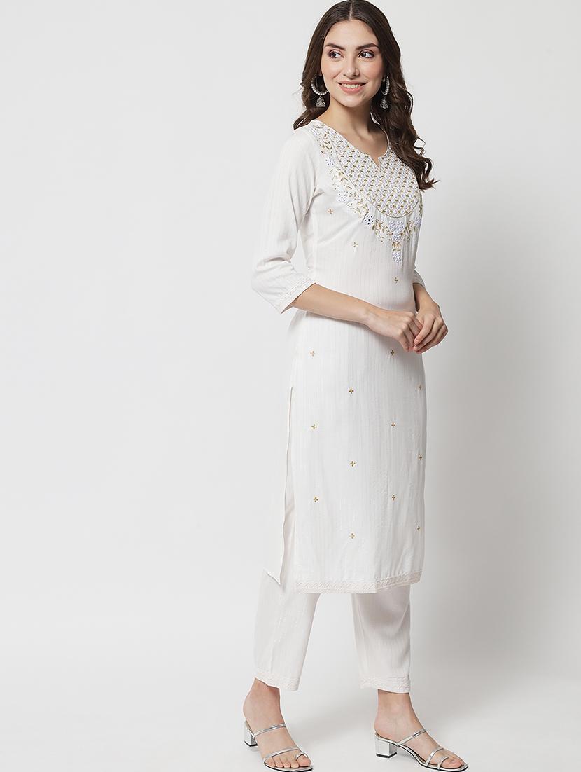 women three quarter sleeve kurta pant set - 20972532 - Standard Image - 1